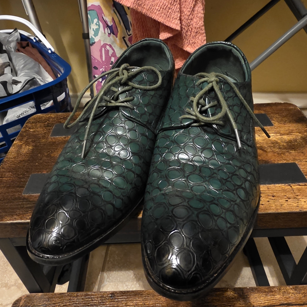 Stylish Green Patterned Men's Oxfords - Picture 3 of 6
